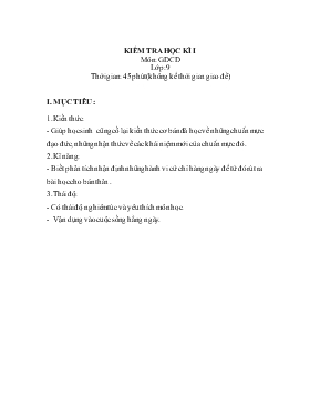 Kiểm tra học kì I môn Giáo dục công dân 9